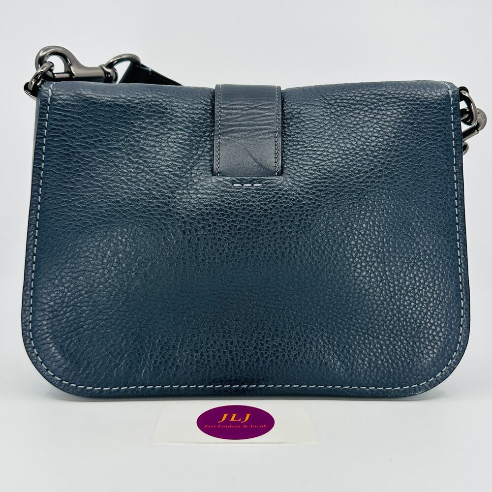 Coach Women's Page 27 Slate Blue Pebbled Leather Shoulder Bag Purse 29220 - Picture 5 of 12